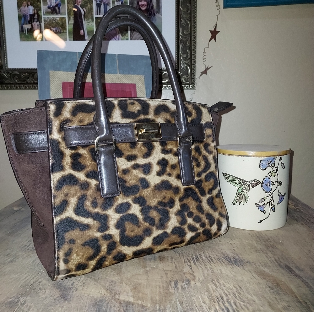 MICHAEL Michael Kors Animal Print Satchel with Dark Brown Accents